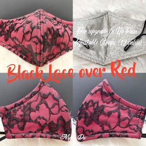 Black Lace Over Red Face Mask